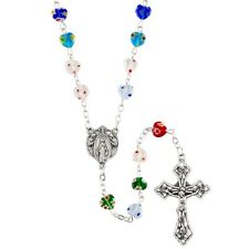 Colorful Murano Floral Heart Shaped Glass Bead Rosary Catholic picture