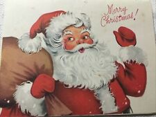 VTG Christmas Greeting Card Santa with his pack picture