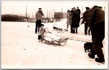 Postcard Vintage Real Photo Sledding Children and Adults Winter Scene picture