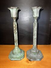 Vintage Pair Of Archana India Verdigris Brass Candlestick Holders 9.25” Classic picture