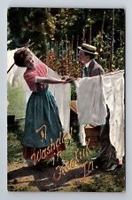 Keokuk IA-Iowa, A Washday Couple With Laundry, Antique Souvenir Vintage Postcard picture