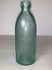 Antique “K&C” HUTCHINSON SODA BOTTLE Blob Top 10 Panel Base Aqua Blue Glass picture