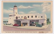 Vintage Gulf Oil Postcard, The Gulf Lighthouse Service Station, Miami Beach FL picture