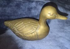 Vintage Brass Duck Figurine 7” Long x 4” Tall Intricate Design Feathers Beauty picture