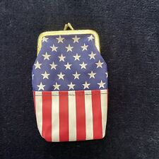 Vintage 70s 80s Cigarette Pouch Case Flag USA Patriotic Stars Stripes Kiss Clasp picture
