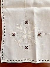 PERFECT Vintage Beige Linen Embroidered Dresser Scarf Table Runner 33x18 picture