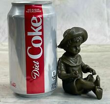 Collectible Handcrafted sitting Young Boy Bronze Classic Masterpiece Statue Artw picture