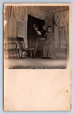Vintage RPPC Interior of House Organ Musical Instrument Lace Curtains Q4 picture