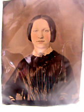 Very Large Antique Tin Type of Woman Tinted cheeks 8 1/2