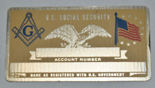 Vintage Mason Masonic Freemason Engravable Metal Gold Tone Social Security Card picture