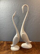 MCM Arnel's Ceramic Swan Crane Egret Birds Cream White Set of Two Figurines picture