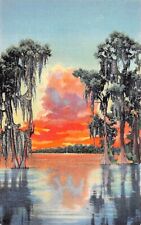 Lakeland FL Florida Sunset Scenic Tropical View Twilight Lake Vtg Postcard D47 picture