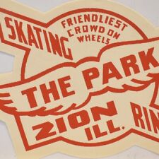 1940s The Park Zion Roller Skating Rink Luggage Label Illinois #1 picture