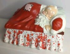 Vtg Alberta Mold 1969 Ceramic Sleeping Santa Patchwork Quilt Candy, Box /Cookie  picture