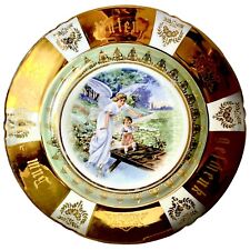 Antique Germany Cabinet Plate Scene Gilt Gold Guardian Angel 1910 Godparent Gift picture