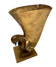 Vintage Solid Brass Bird Figure Vase, MCM Home Art Décor, Unique Retro Gift picture