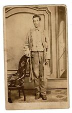 1862 civil war cdv soldier in frock coat kepi under arm primitive picture