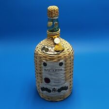 VTG Wicker Wrapped Ron Bacardi  Rum Large Bottle 15” Bar Decor 1/2 Gallon Jug picture