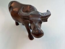 Vintage HandCarved Ironwood Wood Fighting Bull Sculpture Figurine / Chipped Ear picture
