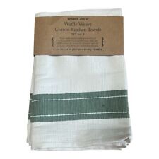 Trader Joe’s Green Waffle Weave Cotton Kitchen Towels Set Of 3, 18” X 24” picture