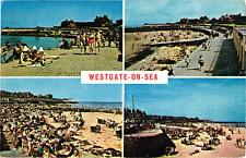Westgate-on-Sea Multi View People Beach England UK Chrome Postcard c1965 picture