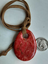  Coral Pendants Strung on Leather Approx 2