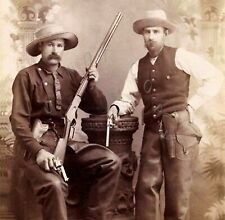 ANTIQUE REPRO PHOTO PRINT 2 COWBOYS MAN WINCHESTER MODEL 1876 RIFLE PISTOLS picture