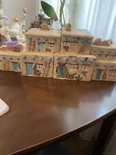 Vintage Hand Painted Pottery Ceramic Pueblo Adobe Kitchen Canister Set picture
