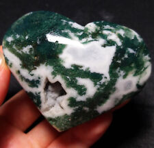 TOP 93G Natural Polished Moss Agate Heart Durzy Crystal Quartz Healing BB124 picture