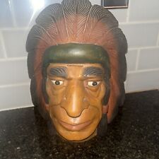 VTG OLD RARE WALL WOODEN HAND CARVED PAINTED NATIVE AMERICAN INDIAN HEAD picture