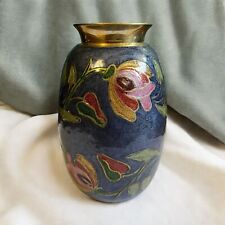 Vintage Cloisonne Hand-Painted Brass Flower Vase With Colorful Floral Design 8