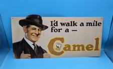 I'd walk a mile for CAMEL Vintage Metal Sign 19 1/2 X 9 Tobacciana Original Box picture