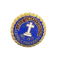 Catholic Fraternity Inc 1910 Gold Enamel Medal Fob Button Love Liberty Loyalty picture