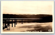 Lake Chelan Washington~Long, Lonely Pier On Lake In The Evening~Ellis #2163 RPPC picture
