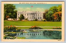 Vintage White House, South Front, Washington, DC Linen Finish 1930-45 Postcard picture