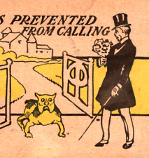 I Was Prevented From Calling Man & Bow-Legged Dog Humorous 1907 Postcard UDB picture
