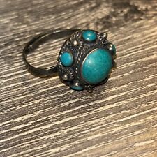 Vintage Navajo Ring Sterling Silver Turquoise Lrg Sz 8.25 Adjustable Stamped MB picture