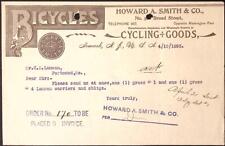 1893 Howard A Smith & Co Bicycles Cycling Goods NEWARK NJ Billhead picture