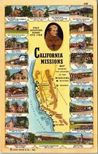 Map California Missions Multiview State Santa Clara Barbara Cruz Postcard JB30 picture