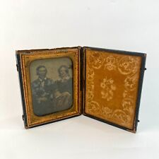 Rare Young Catholic Married Couple Quarter Plate Ambrotype In Bound Ornate Case picture