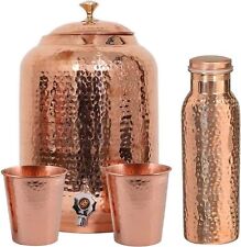 Handmade Pure copper drinkware water 8L dispenser pot hammered Bottle & 2 Glass picture