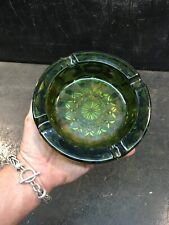 Vintage Mid Century Chunky Green Glass ASHTRAY ROUND 6IN SIZE picture
