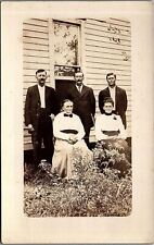 c1910 LARGE FAMILY 3 MEN 2 WOMEN OUTSIDE HOUSE RPPC POSTCARD 38-32 picture