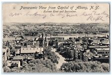 1910 Panoramic View Capitol Buildings Road Street Trees Albany New York Postcard picture