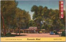 1950s PROVO, Utah Postcard RIVERSIDE MOTEL Highway 91 Roadside LINEN Unused picture