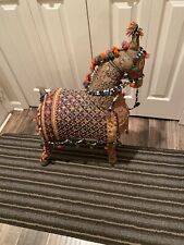 LARGE Vintage MCM 1950 Rajasthani Hand Crafted Embroidered Stuffed Horse India picture
