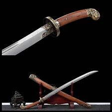 Spiral Grain Chinese Qing Dynasty DAO Damascus Steel Sword Rosewood Handle Scabb picture