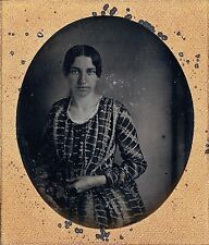 Pretty Young Lady Wearing Pattern Dress Itinerant? 1/6 Plate Daguerreotype T577 picture
