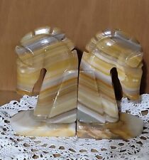 Vintage Carved Onyx Stone Mid Century Modern Carved Horse Head Pair Of  Bookends picture