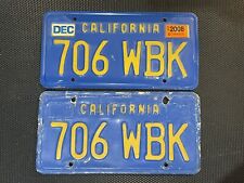 CALIFORNIA PAIR OF LICENSE PLATES BLUE 706 WBK DECEMBER 2008 LICENSE PLATE TAG picture